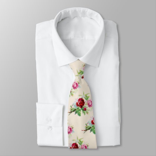 アイボリーカラーのヴィンテージローズ ネクタイ (タイ)