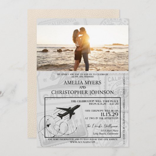 アイボリーカリフォルニアパス結婚パス 招待状 (正面/裏面)