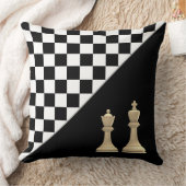 アイボリーキング&クイーンスタイリッシュオンブラック&ホワイトチェス クッション (ブランケット)