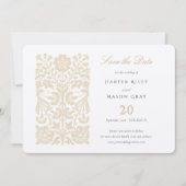 アイボリークラシックフローラのベージュと日付の保存 招待状 (正面)