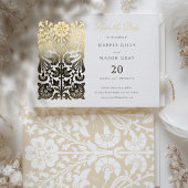 アイボリークラシックフローラのベージュと日付の保存 箔招待状