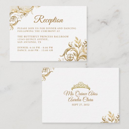 アイボリークラシック白ヴィンテージ金ゴールドフレームキンセアニェラ エンクロージャーカード (正面/裏面)