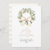 アイボリークリスマスリースクリスマスウォーター色 シーズンカード (正面/裏面)