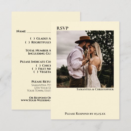 アイボリークリーシンプルムミニマリスト結婚の写真 出欠カード (正面/裏面)