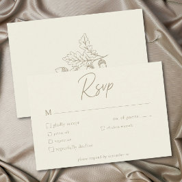 アイボリークリームのミニマリスト リーフ ドングリ 秋の結婚式 出欠カード