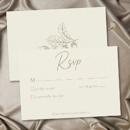 アイボリークリームのミニマリスト リーフ ドングリ 秋の結婚式 出欠カード