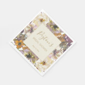 アイボリークリームイエローパープルフローラブライダルシャワー スタンダードランチョンナプキン (角)