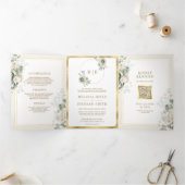 アイボリークリームセージグリーンフローラオールインワン結婚ズ 三つ折り招待状 (内部)