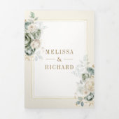 アイボリークリームセージグリーンフローラオールインワン結婚ズ 三つ折り招待状 (カバー)