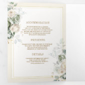 アイボリークリームセージグリーンフローラオールインワン結婚ズ 三つ折り招待状 (内部最初)