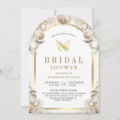 アイボリークリームフローラアーチバタフライブライダルシャワー 招待状 (正面)