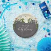 アイボリークリームフローラ緑色黒板ベビーシャワー ペーパープレート (パーティー)