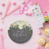 アイボリークリームフローラ緑色黒板ベビーシャワー ペーパープレート (パーティー)