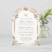 アイボリークリームフローラ金ゴールドアーチバタフライ結婚ズ 招待状 (スタンド正面)