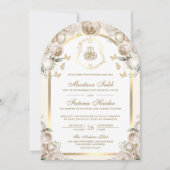 アイボリークリームフローラ金ゴールドアーチムスリム結婚ズ 招待状 (正面)