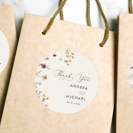 アイボリークリームボホ秋ワイルドフラワー結婚ズサンキュー ラウンドシール