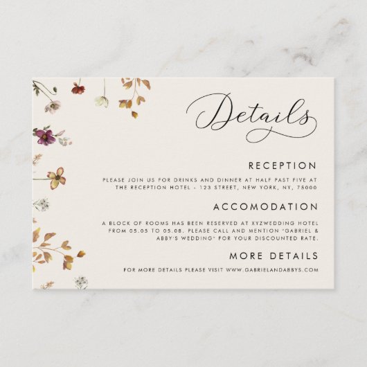 アイボリークリームボホ秋ワイルドフラワー結婚ズ詳細 エンクロージャーカード (正面)