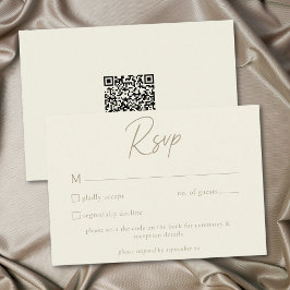アイボリークリームミニマリストリーフドングリ秋の結婚式QR 出欠カード