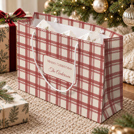 アイボリークリームレッドヴィンテージタータンチェッククリスマス ラージペーパーバッグ