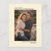 アイボリークリーム結婚ミニマル写真保存日時 案内ポストカード (正面)