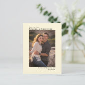 アイボリークリーム結婚ミニマル写真保存日時 案内ポストカード (スタンド正面)