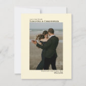アイボリークリーム縦型フォトミニマル結婚リスト セーブザデート (正面)