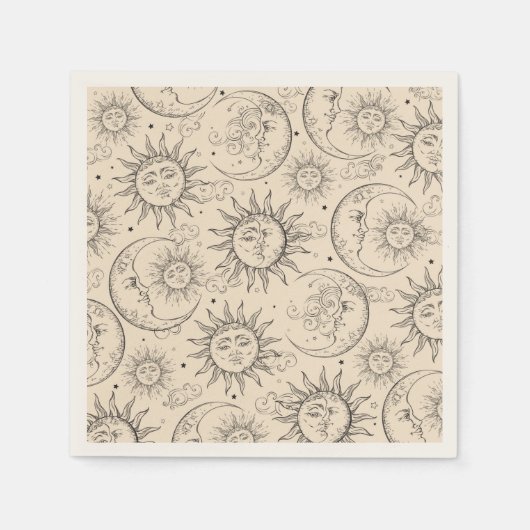 アイボリークリーム魔法ヴィンテージ天太陽ムーンスターズ スタンダードカクテルナプキン (正面)