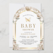 アイボリークリーム フローラル アーチ バタフライ ベビーシャワー 招待状 (正面)