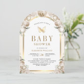 アイボリークリーム フローラル アーチ バタフライ ベビーシャワー 招待状 (スタンド正面)