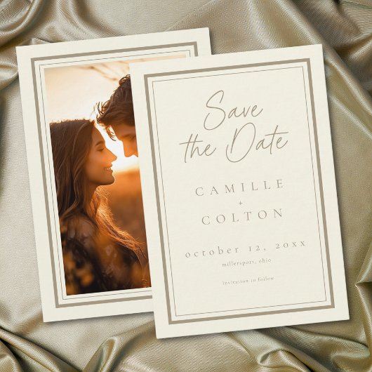 アイボリークリーム ミニマルフレーム 結婚写真 セーブザデート