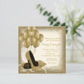 アイボリークリーム&金ゴールドグリッターウーマンバースデーパーティー 招待状 (スタンド正面)