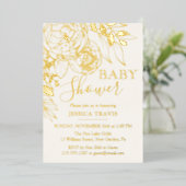アイボリークリーム&金ゴールドモダンフローラベビーシャワー 箔招待状 (立ち正面)