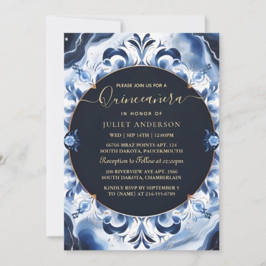 アイボリーグラデーションアイススカイ金ゴールドブ王室のルーキンセアニェラ 招待状 (正面)