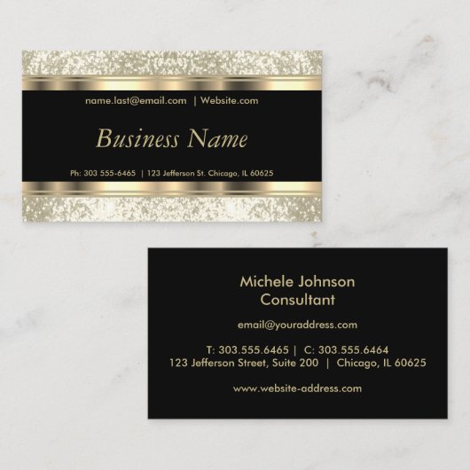 アイボリーグリッターとエレガント金ゴールド 名刺 (正面/裏面)