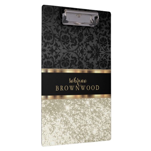 アイボリーグリッターと黒のダマスクのクリップボード クリップボード (右)