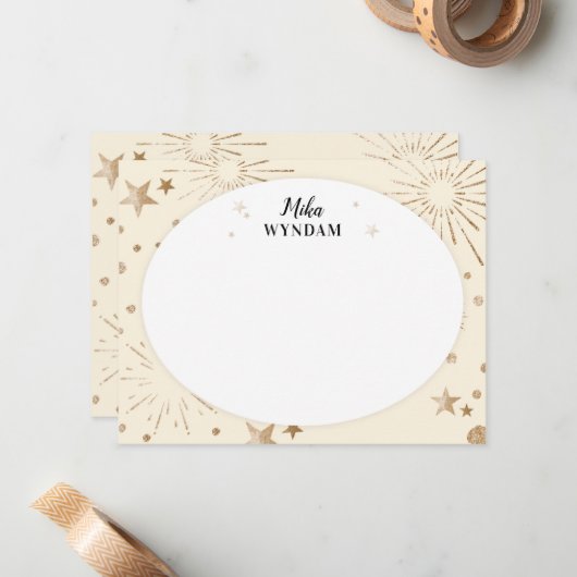 アイボリーグリッターの星と花火 ノートカード (正面/裏面インサイチュ)