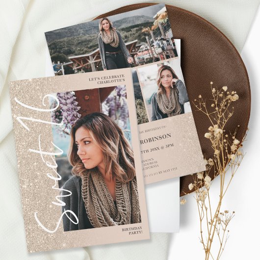 アイボリーグリッターオンブレスクリプト4枚の写真 スイート16 招待状