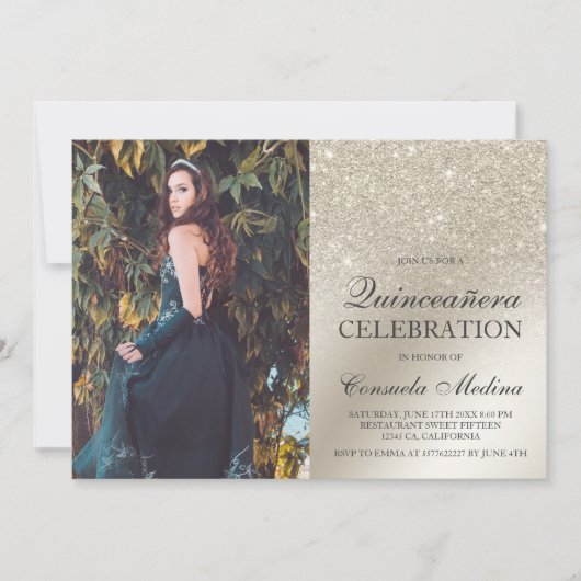 アイボリーグリッターグラデーション金属写真キンセアニラ 招待状 (正面)