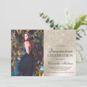 アイボリーグリッターグラデーション金属写真キンセアニラ 招待状 (スタンド正面)