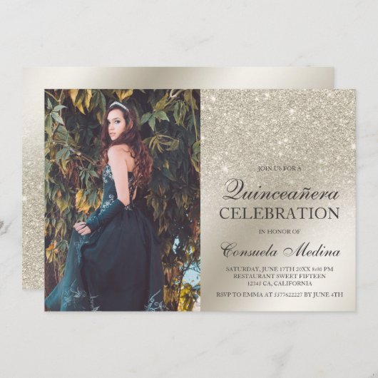 アイボリーグリッターグラデーション金属写真キンセアニラ 招待状 (正面/裏面)