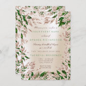 アイボリーグリーンバラ金ゴールドグリッターリーフフローラフレーム 招待状 (正面/裏面)