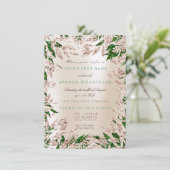 アイボリーグリーンバラ金ゴールドグリッターリーフフローラフレーム 招待状 (スタンド正面)