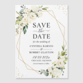 アイボリーグリーンフラワー幾何学セーブザデートマグネット (正面)