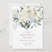 アイボリーグリーンリーウォーター色フローラブライダルシャワー 招待状 (正面)