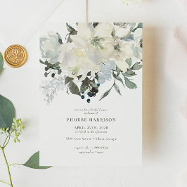 アイボリーグリーンリーウォーター色フローラブライダルシャワー 招待状
