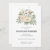 アイボリーグリーンリーウォーター色フローラブライダルシャワー 招待状 (正面/裏面)
