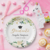 アイボリーグリーン金ゴールドフローラ卒業生 ペーパープレート (パーティー)