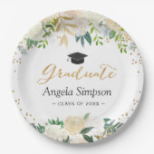 アイボリーグリーン金ゴールドフローラ卒業生 ペーパープレート (正面)