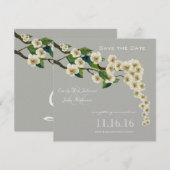 アイボリーグレイの桜の枝 Save the Date 招待状 (正面/裏面)