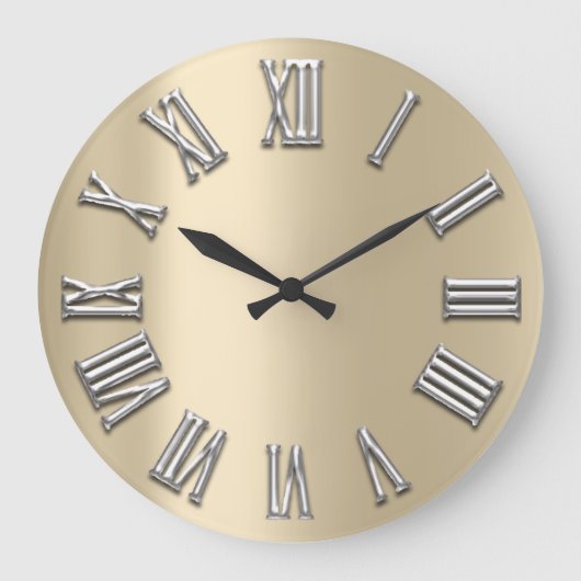アイボリーグレーメタルグレーシルバーローマ数字 ラージ壁時計 (正面)